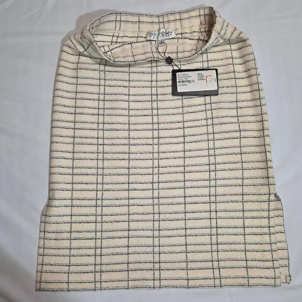 ST. JOHN COLLECTION WOOL TWEED PENCIL SKIRT BLACK WHITE WOMENS SIZE 2 $485 NWT